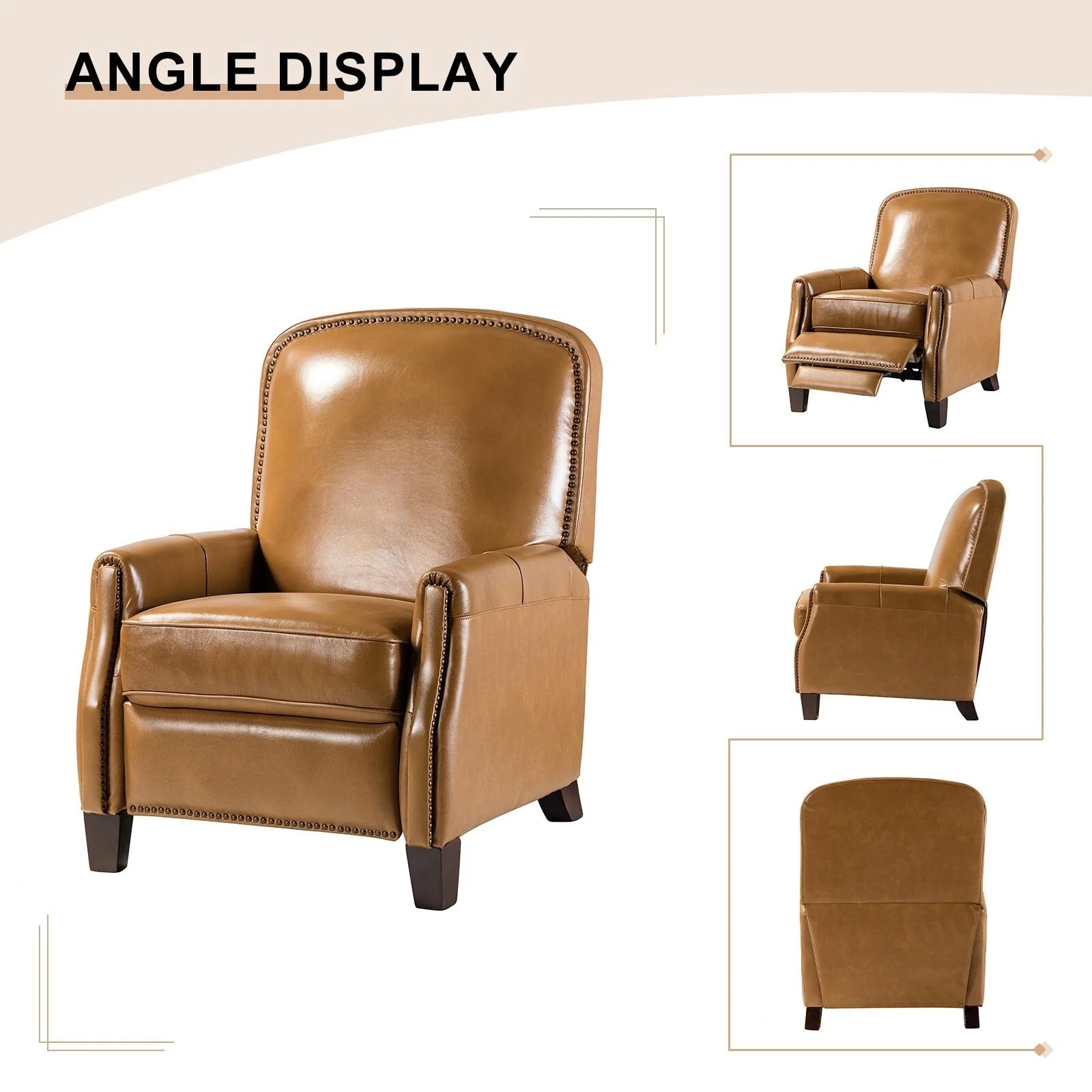 Gladis Modern Retro Genuine Leather Recliner with Nailhead Trim by HULALA HOME