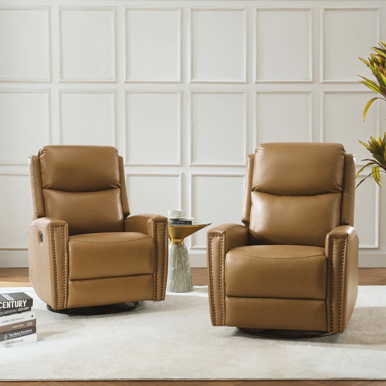 Fiacro 30.31Wide Modern Genuine Leather Wingback Swivel Rocker Recliner with Nailhead Trims, Set of 2