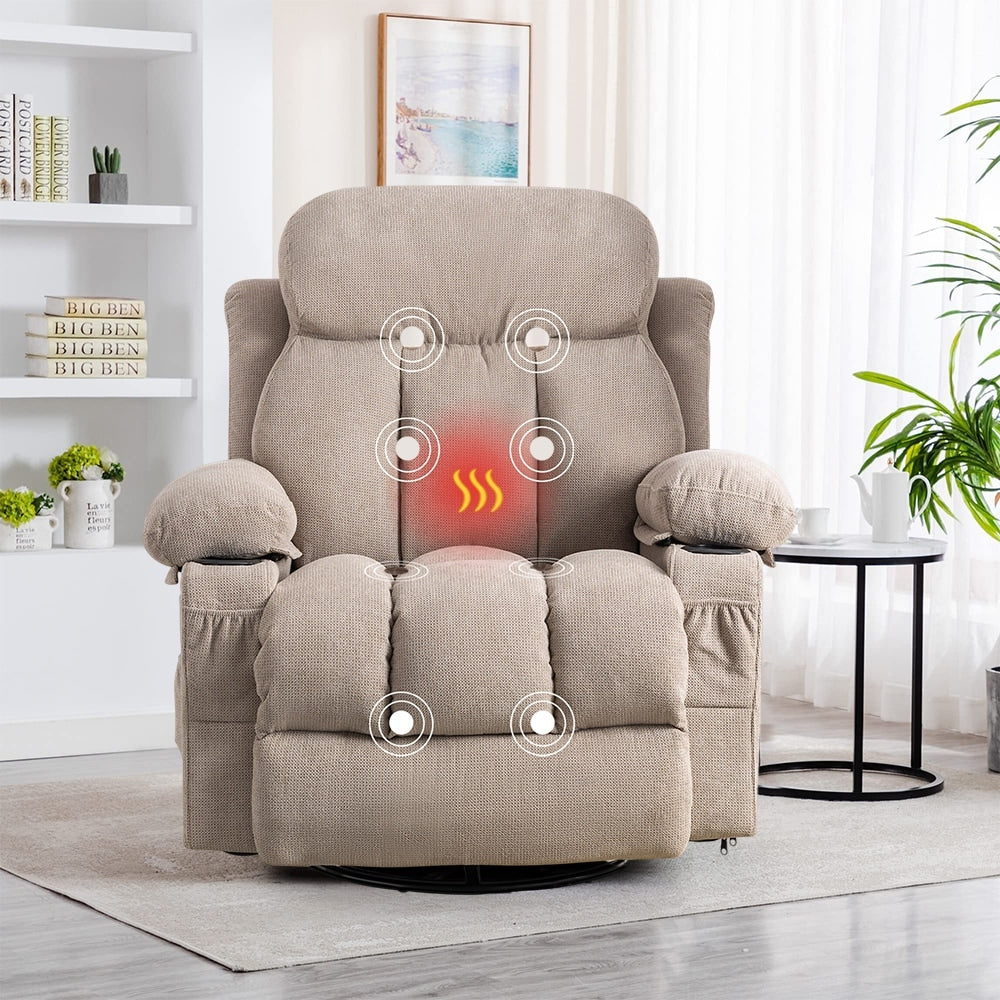 Massage 360 Swivel Rocker Recliner Chair, Heating, Cup Holders, USB