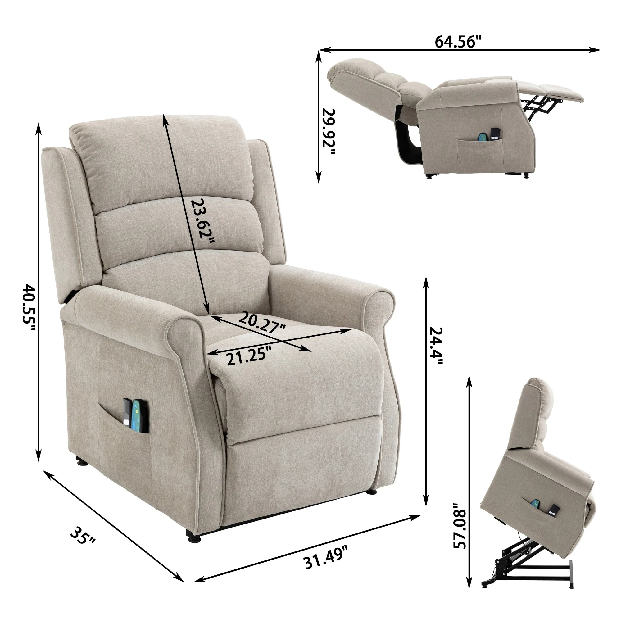 Clihome Chenille Fabric Power Lift Recliner Chair with Massage