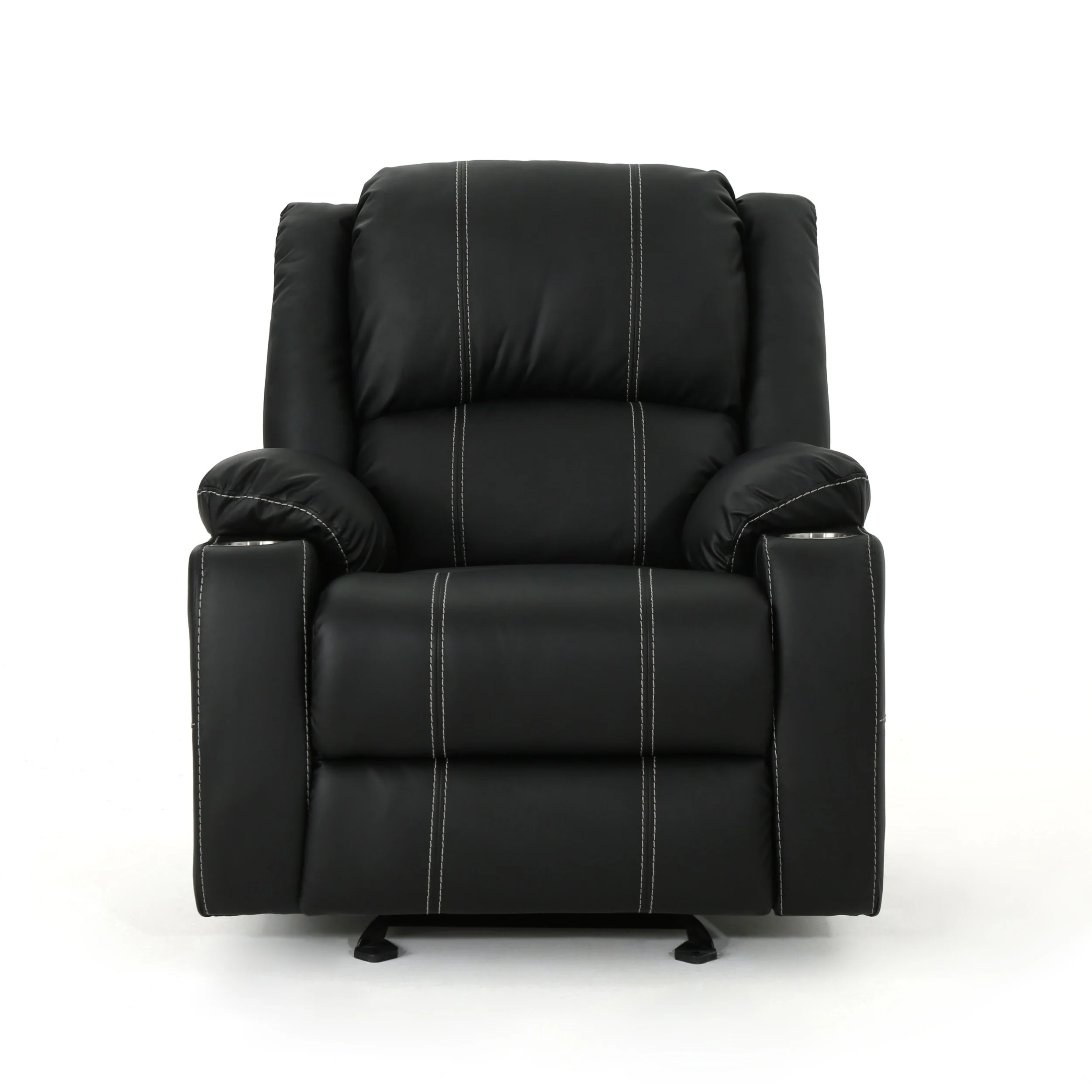 Black PU Leather Recliner with Cup Holders and Effortless Reclining
