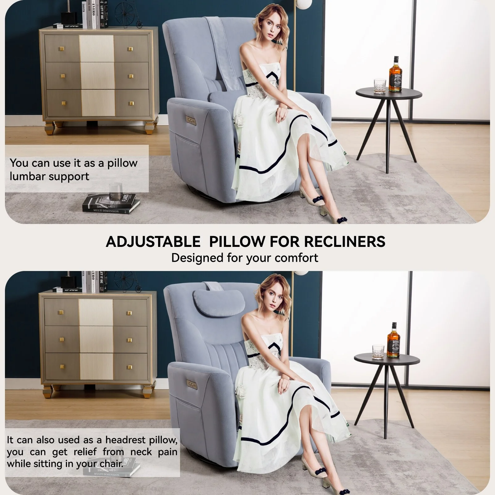 Swivel and Rocker Power Recliner Chair with Lumbar