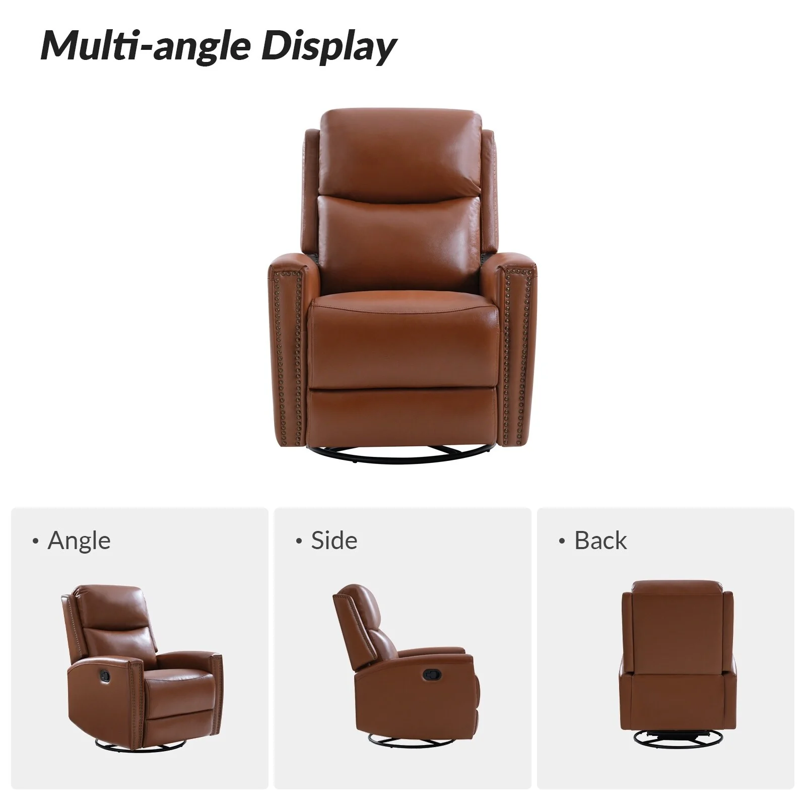 Fiacro 30.31Wide Modern Genuine Leather Wingback Swivel Rocker Recliner with Nailhead Trims, Set of 2