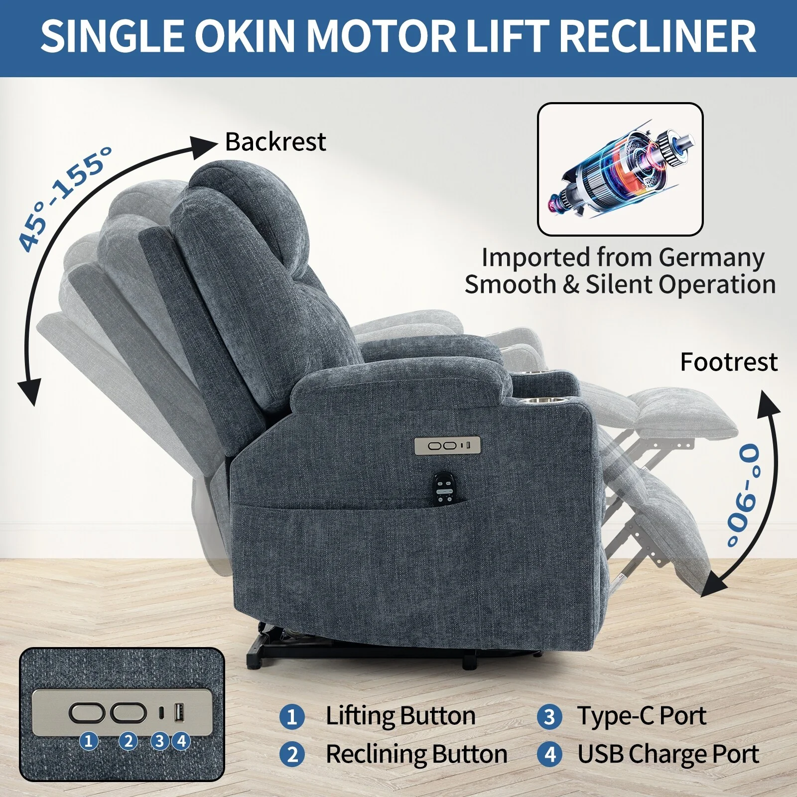 Power Lift Recliner with 8-Point Massage, Lumbar Heat, Dual USB Charging, and Stainless Steel Cup Holders