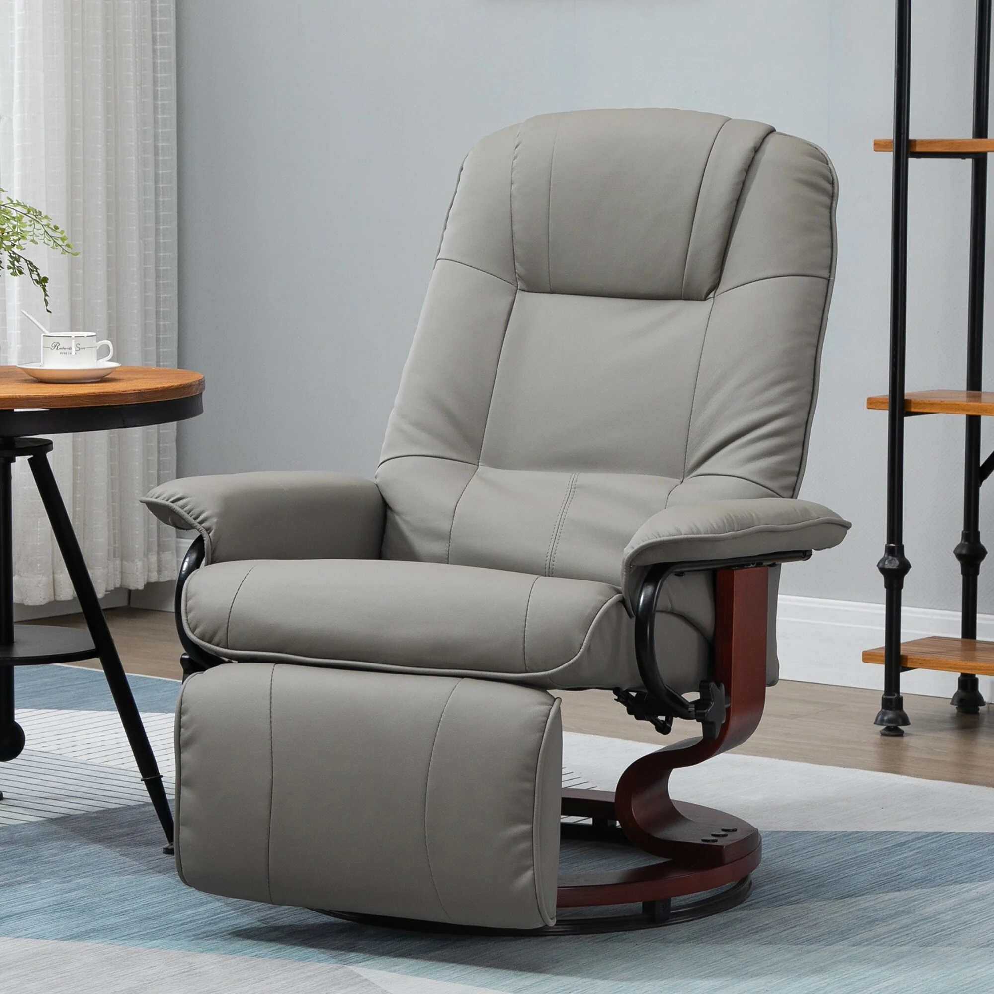 Manual Recliner with Swivel Wood Base Padded Armrest