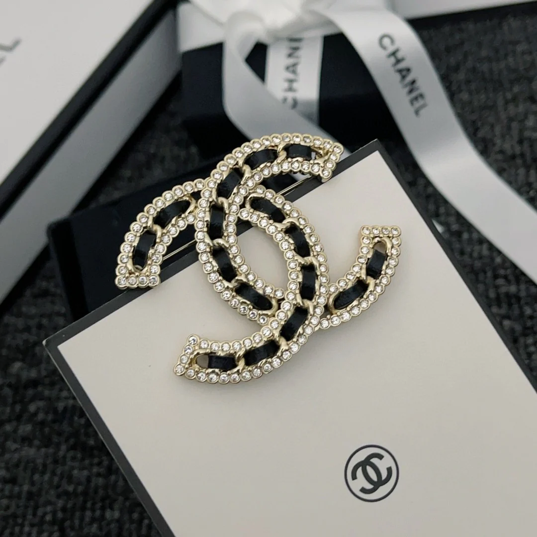 BCB061 Metal leather crystal CC brooch pines - ccjewelryacc