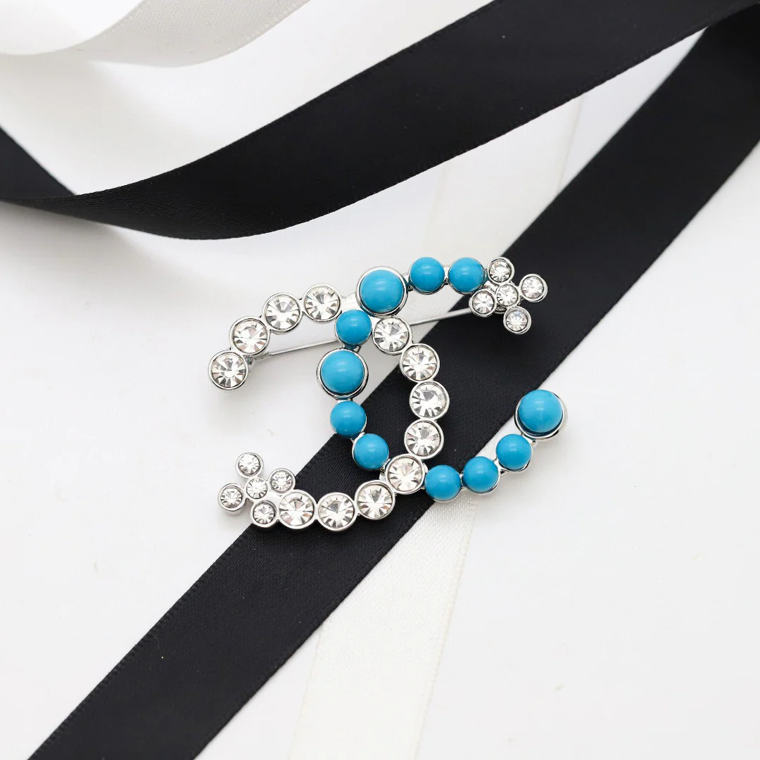 BCB053 Blue resin and crystal CC  brooch - ccjewelryacc