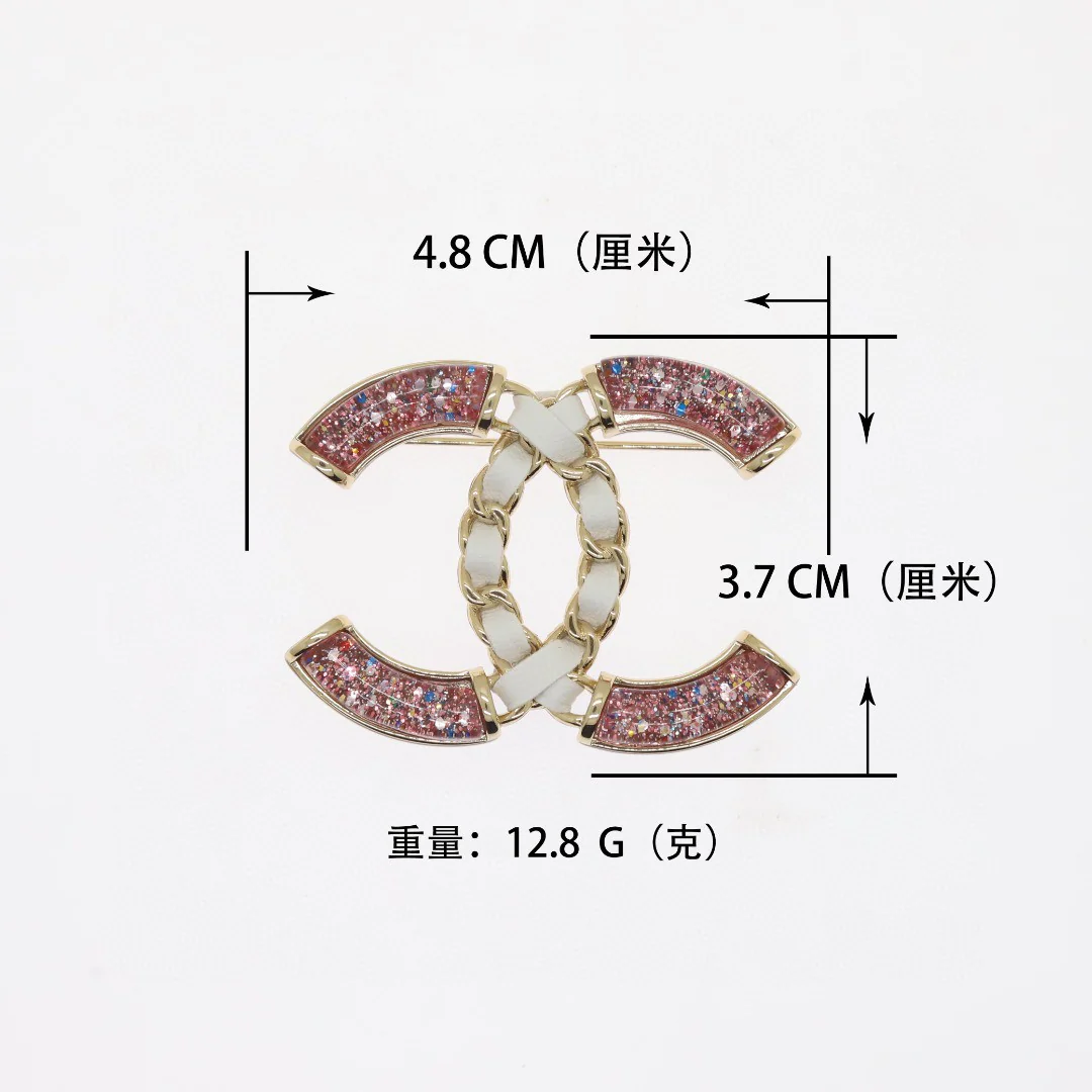BCB265 Metal leather and Pink glitter CC brooch pin - ccjewelryacc