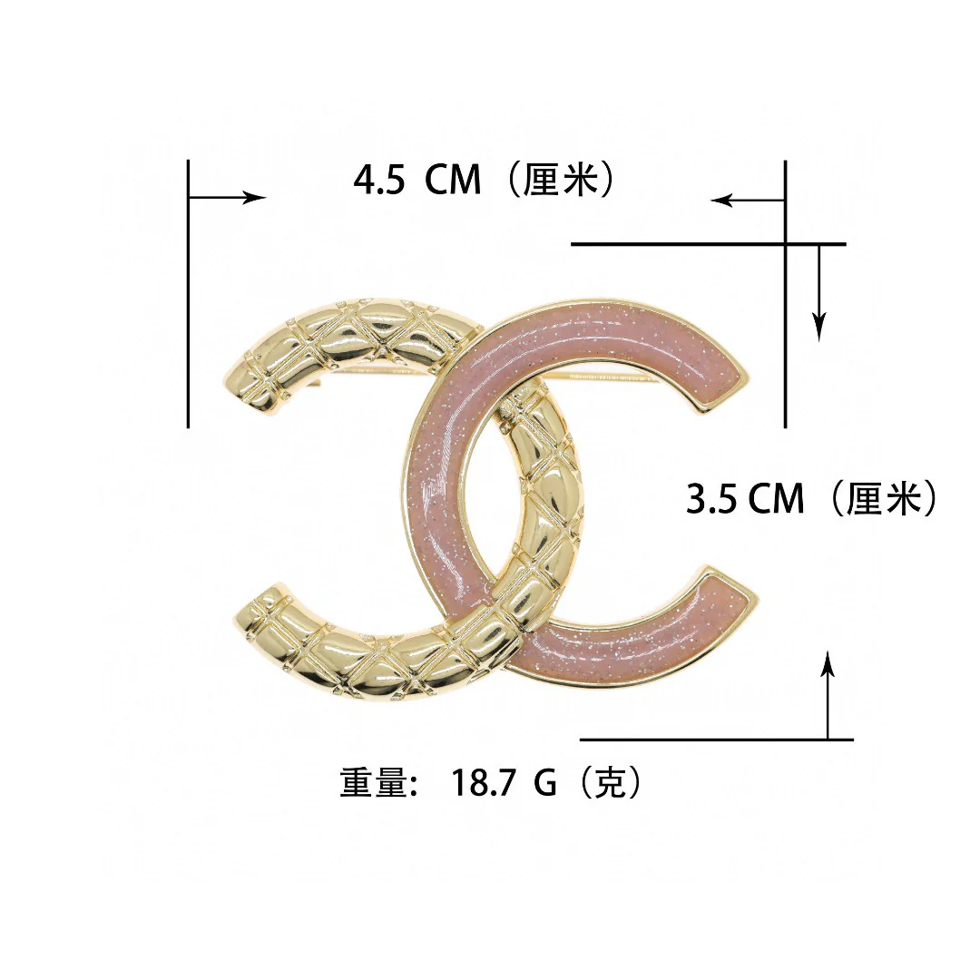 BCB313 Metal and Pink enamel CC brooch pin - ccjewelryacc