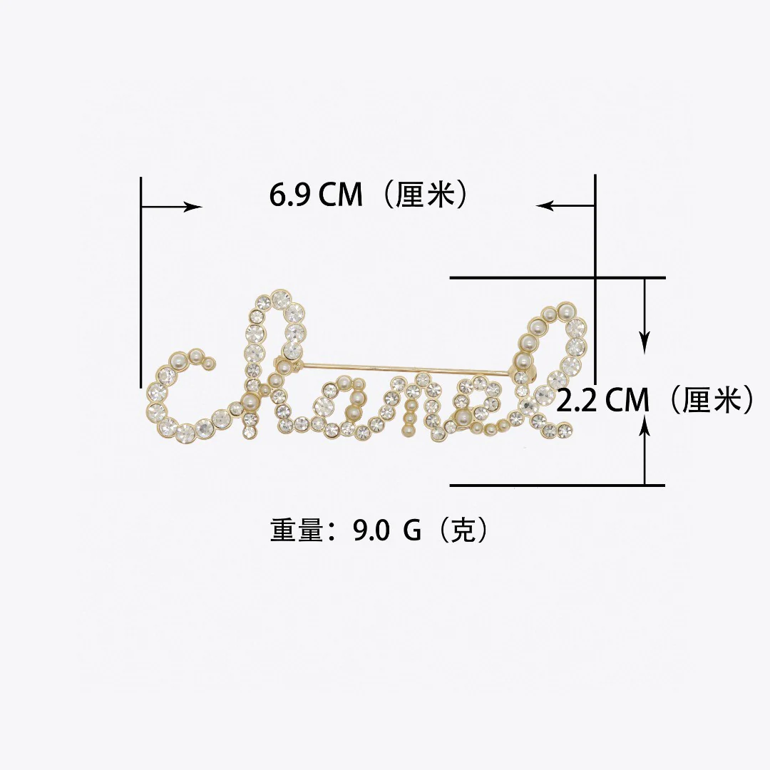 BCB151  Pearl and crystal C H A N E L Letter brooch pin - ccjewelryacc