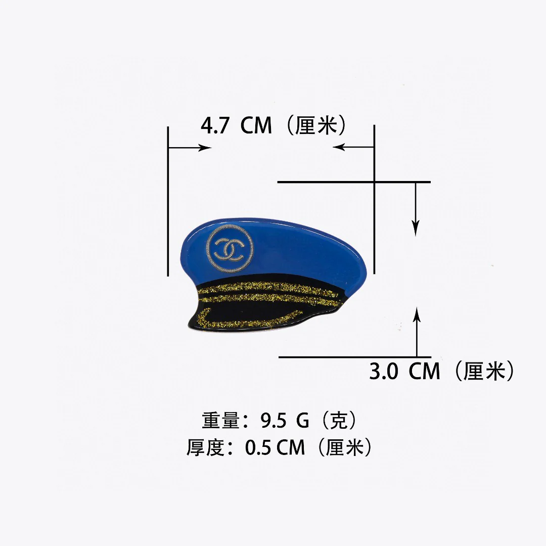 BCB269 Blue Navy hat with gold powder acrylic brooch pin - ccjewelryacc