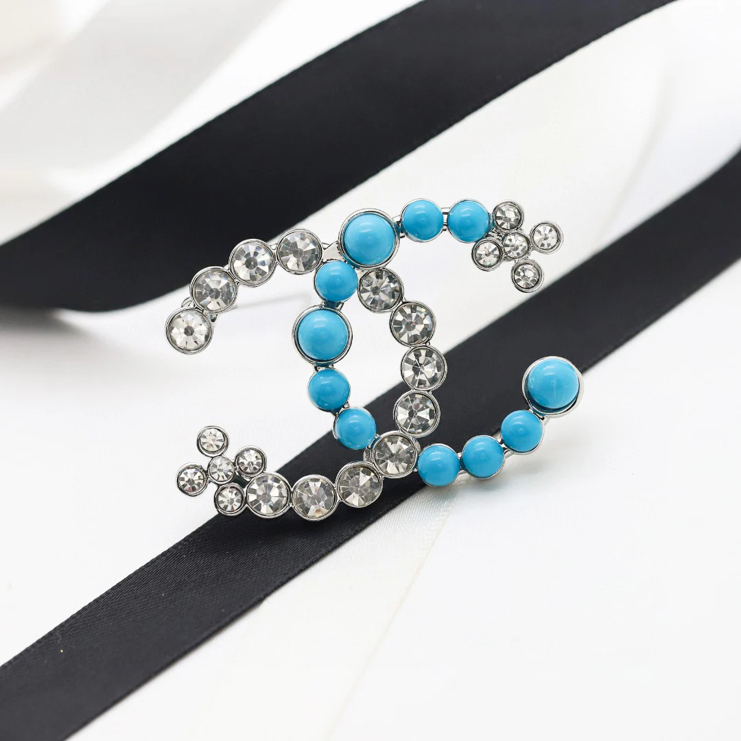 BCB053 Blue resin and crystal CC  brooch - ccjewelryacc