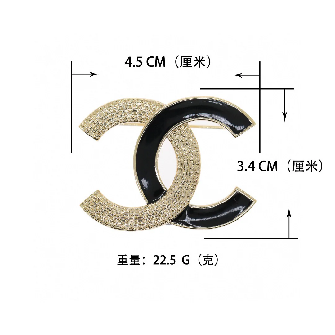 BCB245 24P Metal gold embossment and black enamel CC brooch Pin - ccjewelryacc