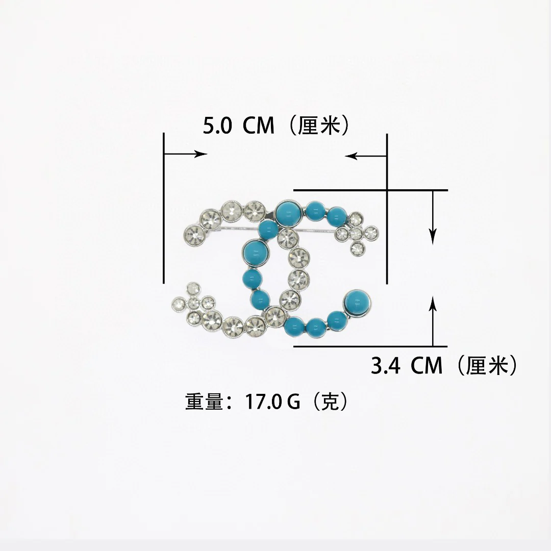 BCB053 Blue resin and crystal CC  brooch - ccjewelryacc