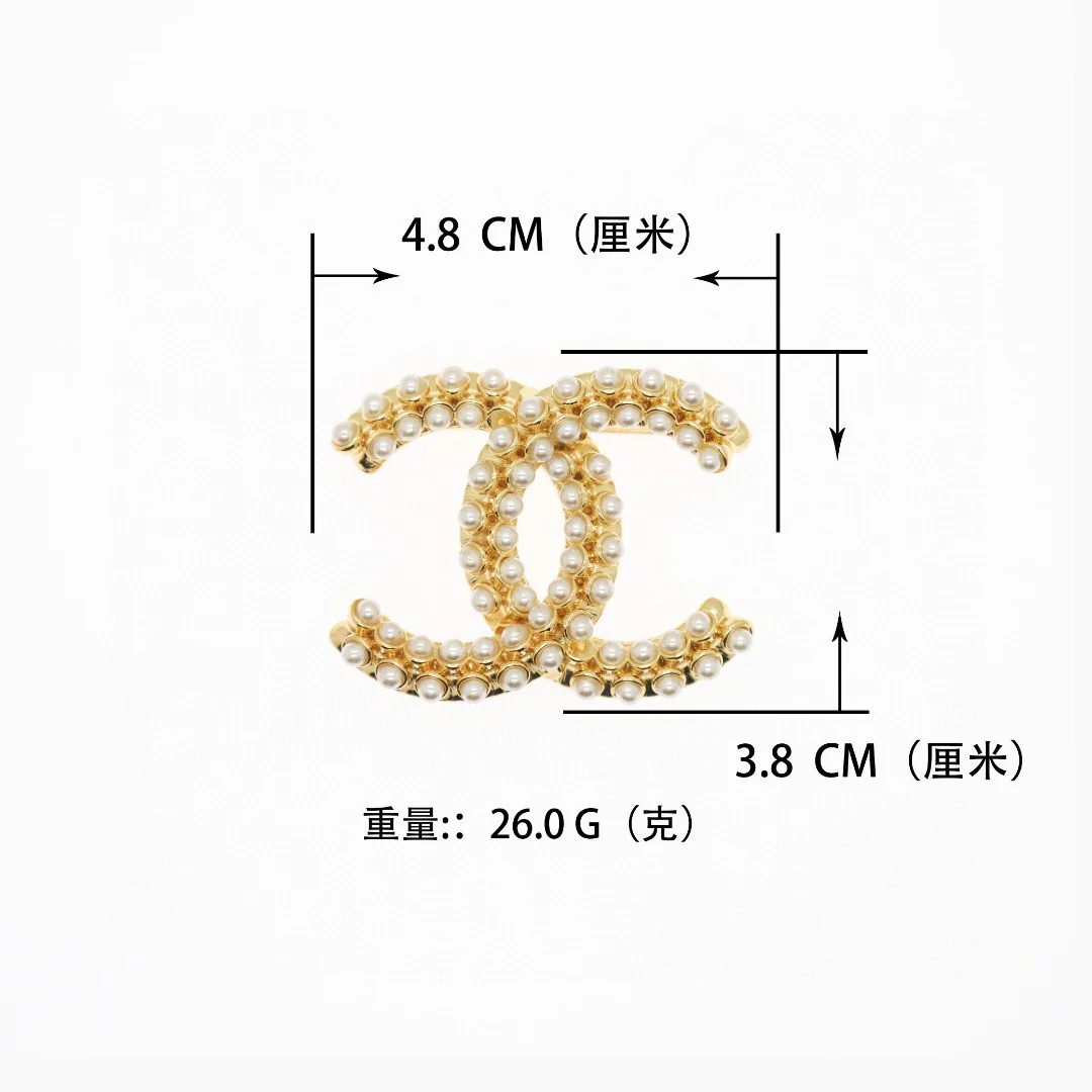 BCB284  Metal and pearl CC logo brooch pin - ccjewelryacc