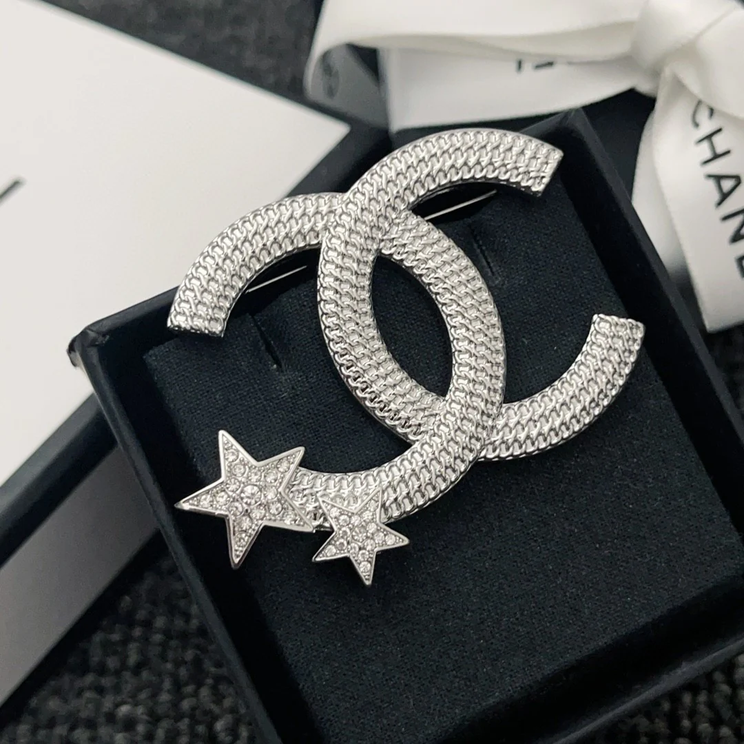 BCB057 23B Pentastar Star crystal cc logo brooch pin - ccjewelryacc
