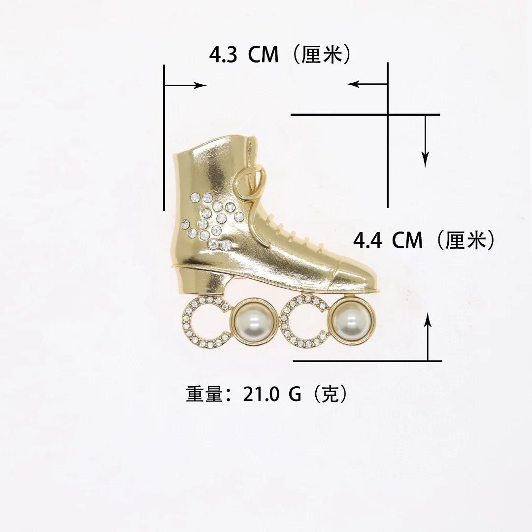 BCB268 24C Coco Skate shoes pearl rhinestone brooch pin - ccjewelryacc