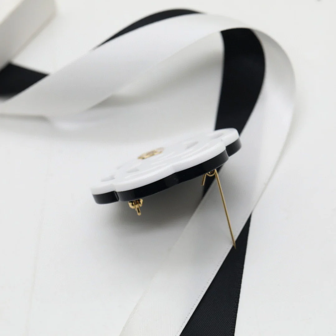 BCB254 White and black acrylic camellia flower brooch pin - ccjewelryacc