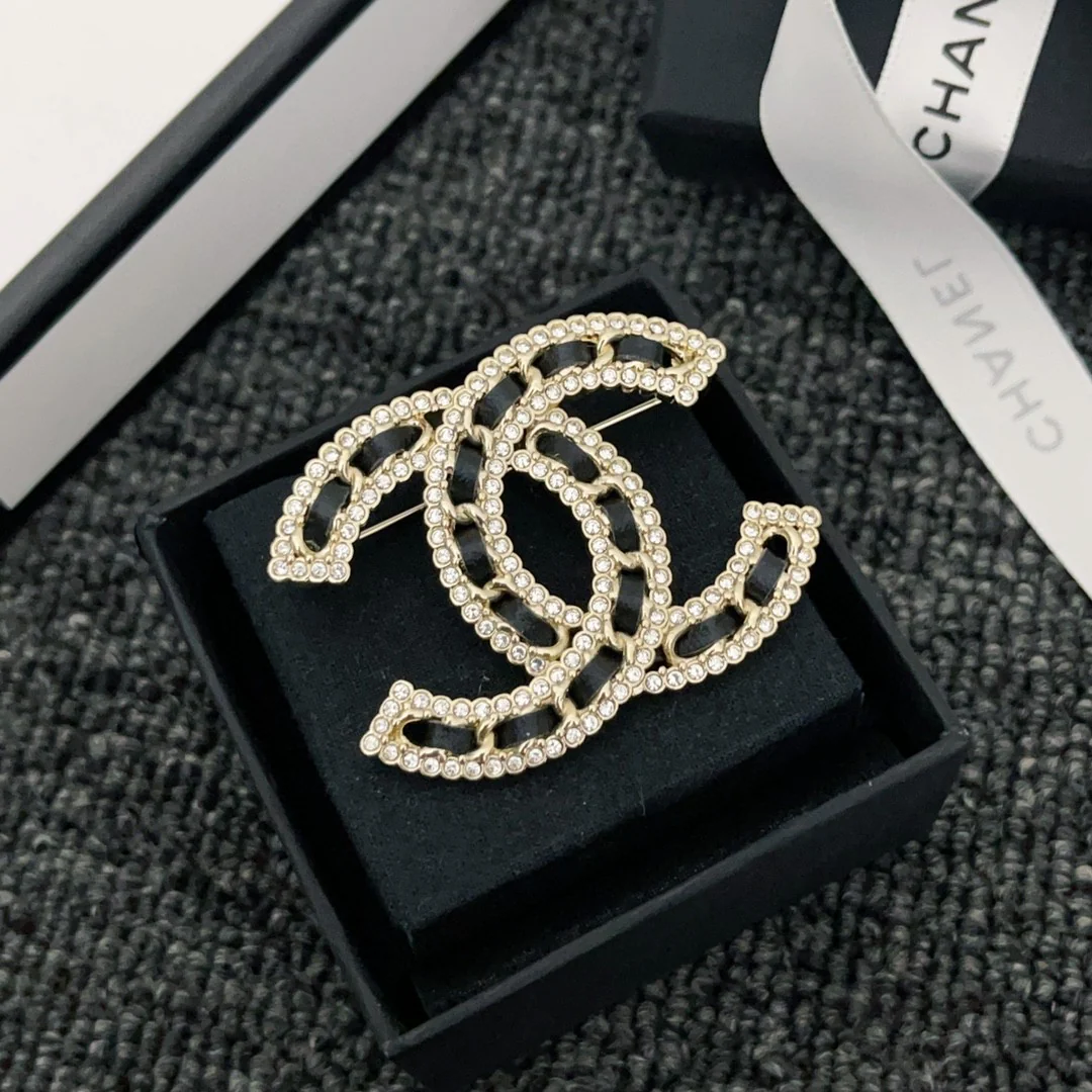 BCB061 Metal leather crystal CC brooch pines - ccjewelryacc