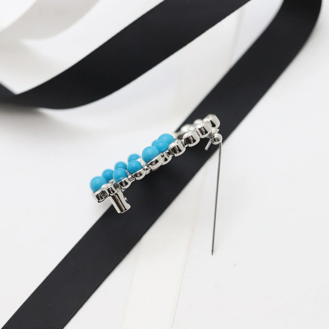 BCB053 Blue resin and crystal CC  brooch - ccjewelryacc