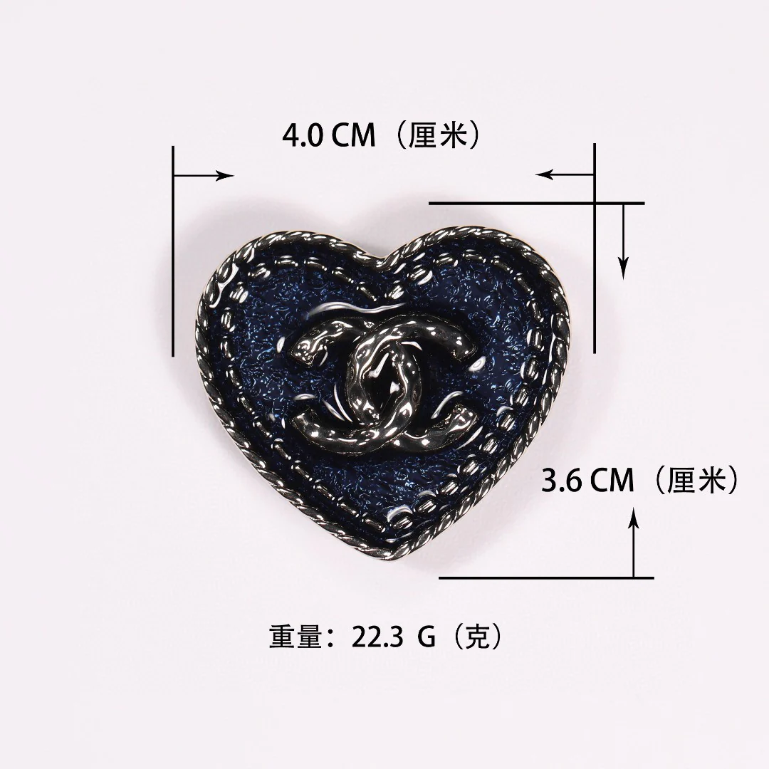 BCB318 Denim fabric texture Heart shape with CC logo brooch pin - ccjewelryacc