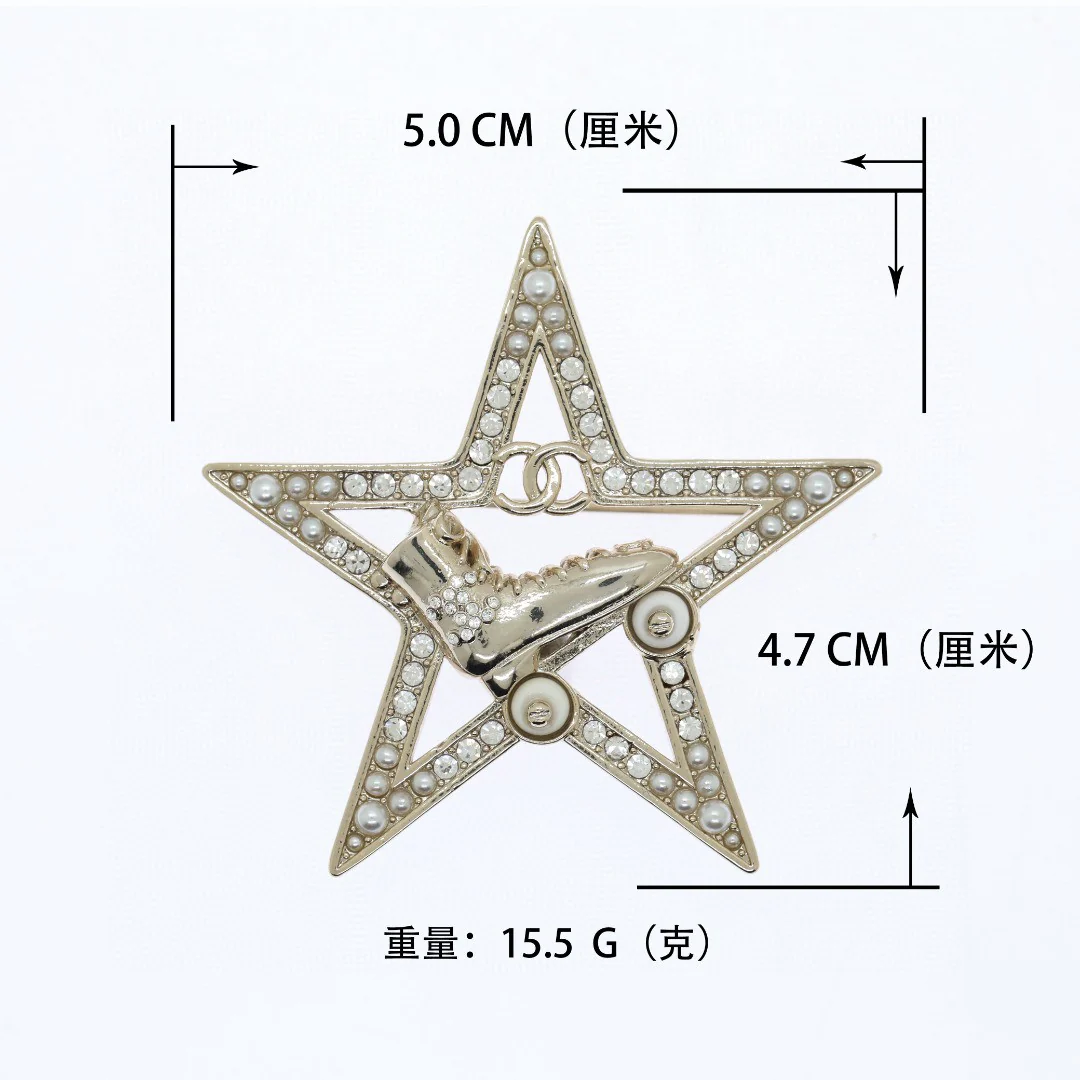 BCB292 Hollow star roller skates pearl rhinestone brooch pin - ccjewelryacc