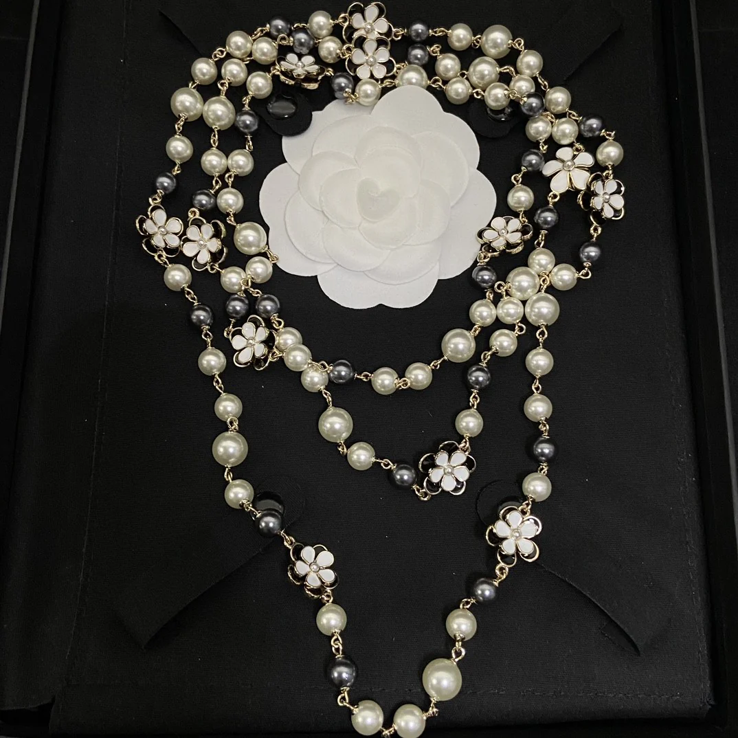 CCL240 camellia flower long pearl sweater chain necklace - ccjewelryacc
