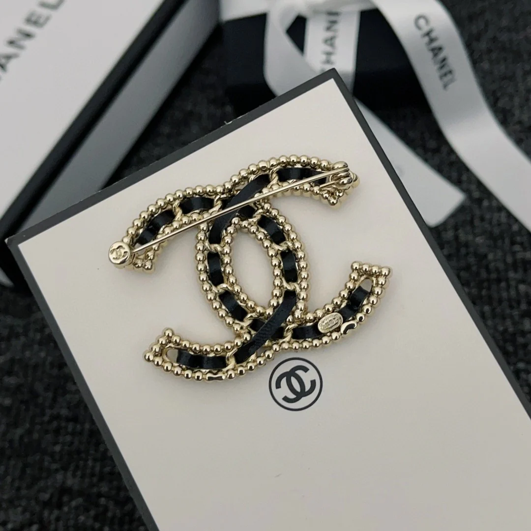 BCB061 Metal leather crystal CC brooch pines - ccjewelryacc