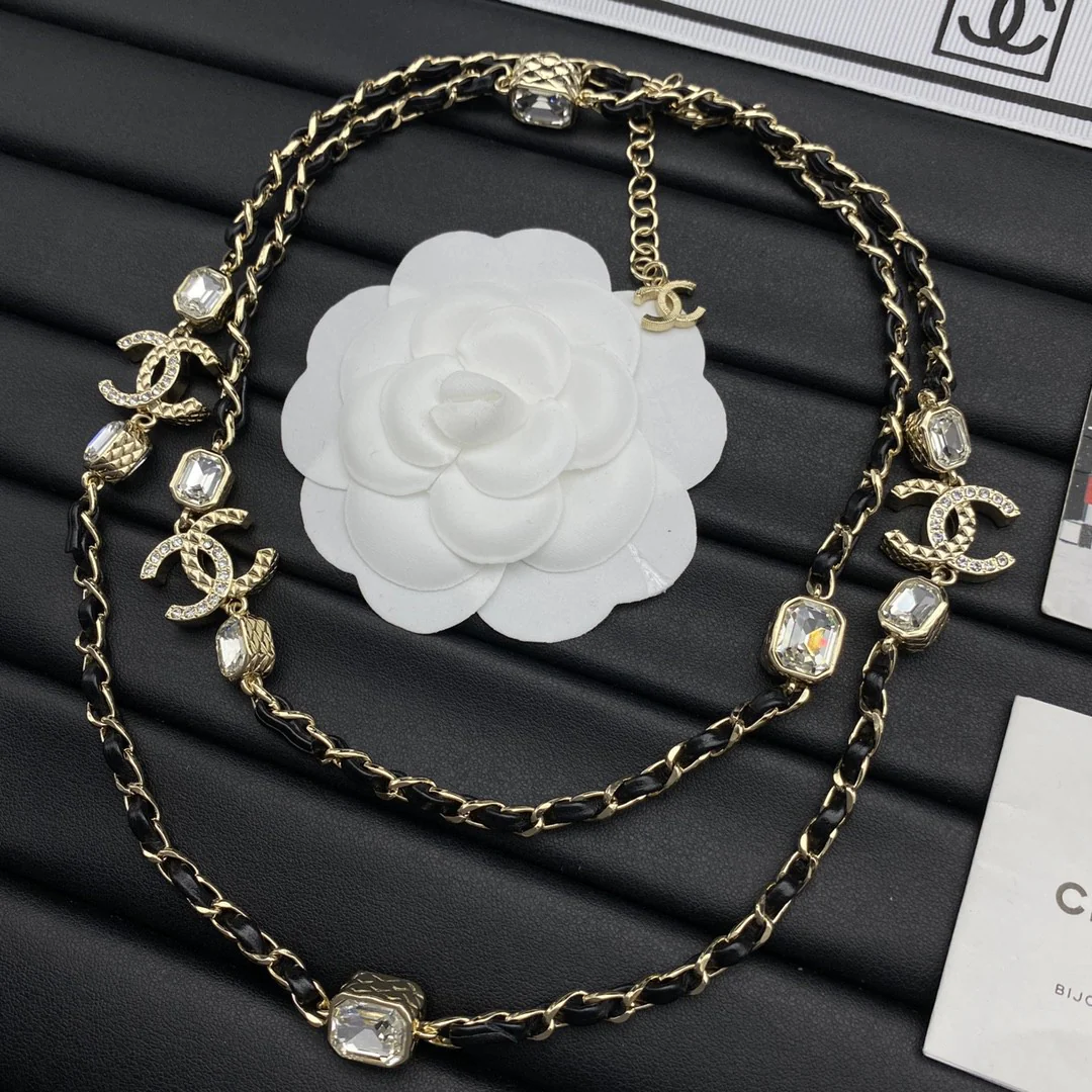 CCL290 CC metal and leather long chain necklace - ccjewelryacc