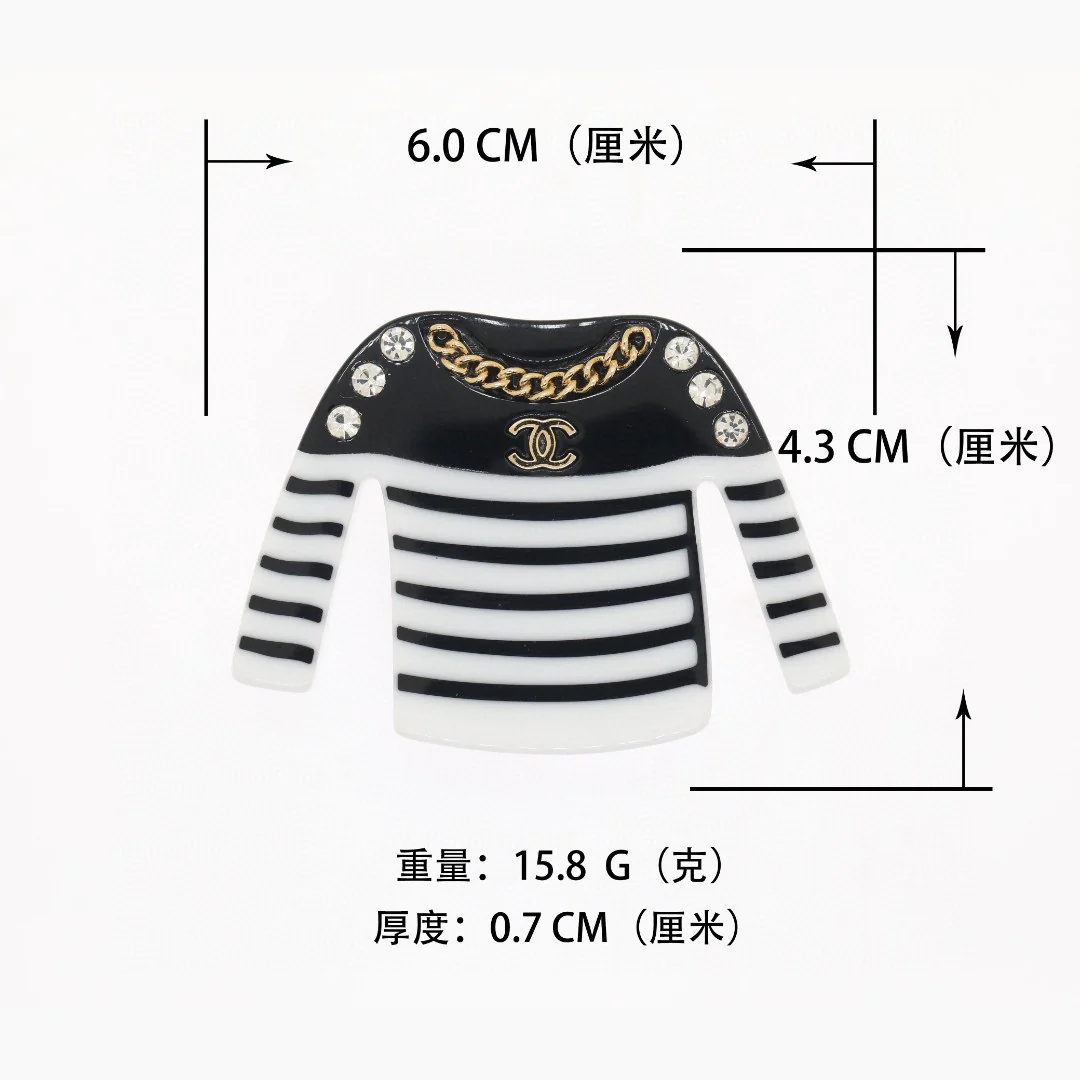 BCB251 Fashion acrylic striped clothing with crystal and CC logo brooch pin - ccjewelryacc
