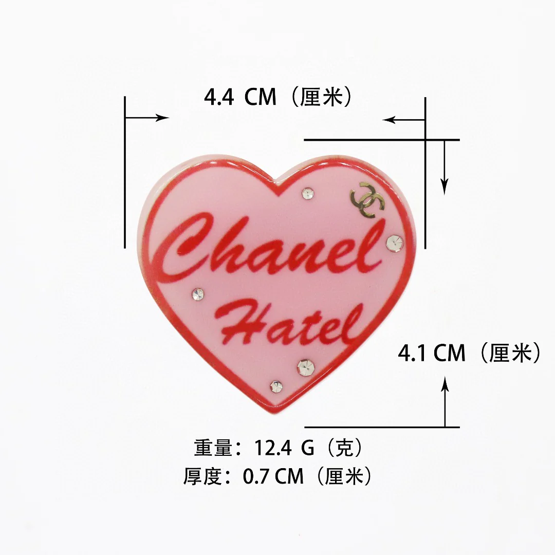 BCB250 Pink Acrylic heart CC brooch pin - ccjewelryacc