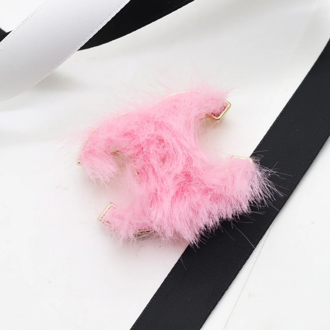 BCB256 Pink plush CC logo brooch pin - ccjewelryacc
