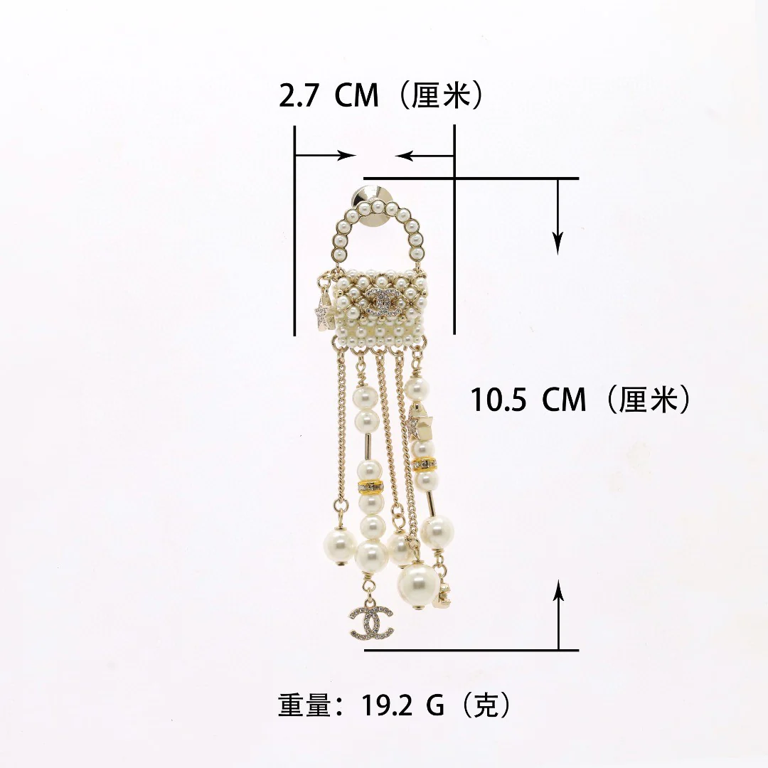 BCB270 Tassels Pearl bag with crystal cc logo brooch pin - ccjewelryacc