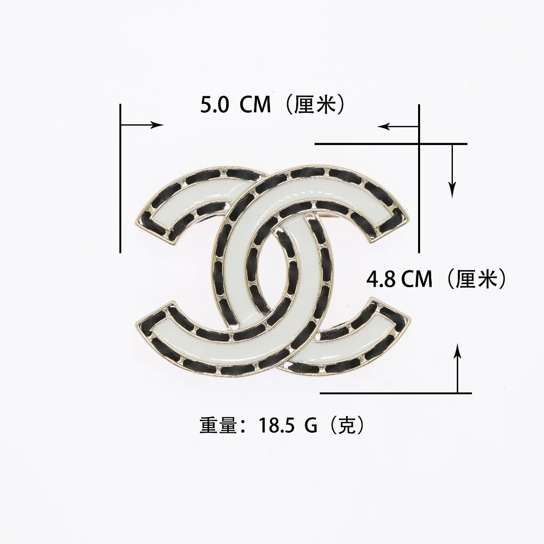 BCB156 White enamel and leather CC brooch pin - ccjewelryacc