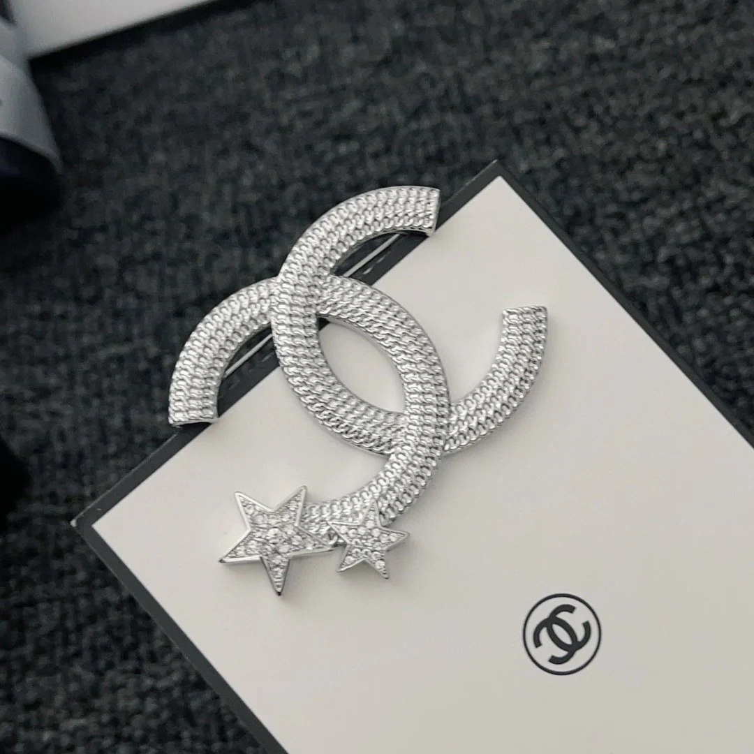BCB057 23B Pentastar Star crystal cc logo brooch pin - ccjewelryacc