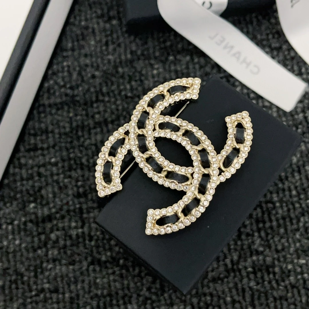 BCB061 Metal leather crystal CC brooch pines - ccjewelryacc