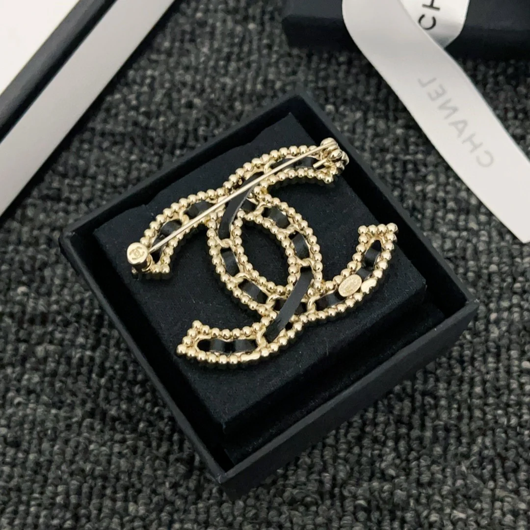 BCB061 Metal leather crystal CC brooch pines - ccjewelryacc