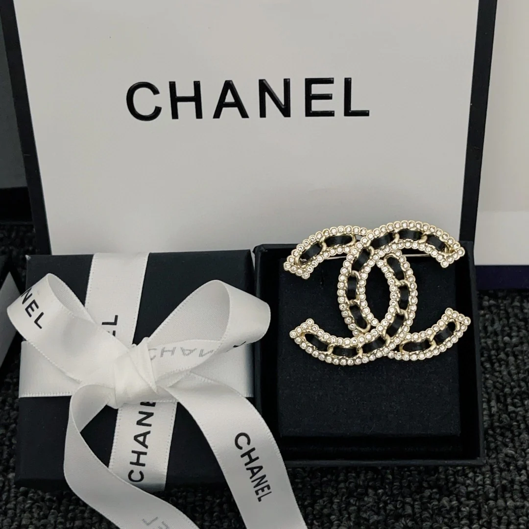 BCB061 Metal leather crystal CC brooch pines - ccjewelryacc