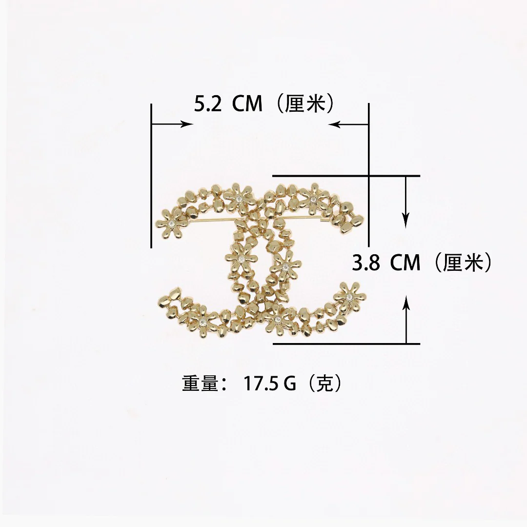 BCB279 Metal gold hollow-out flower CC logo brooch pin - ccjewelryacc