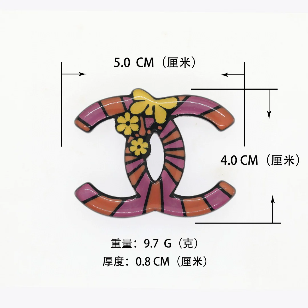 BCB249 Colourful flower acrylic CC logo brooch pin - ccjewelryacc