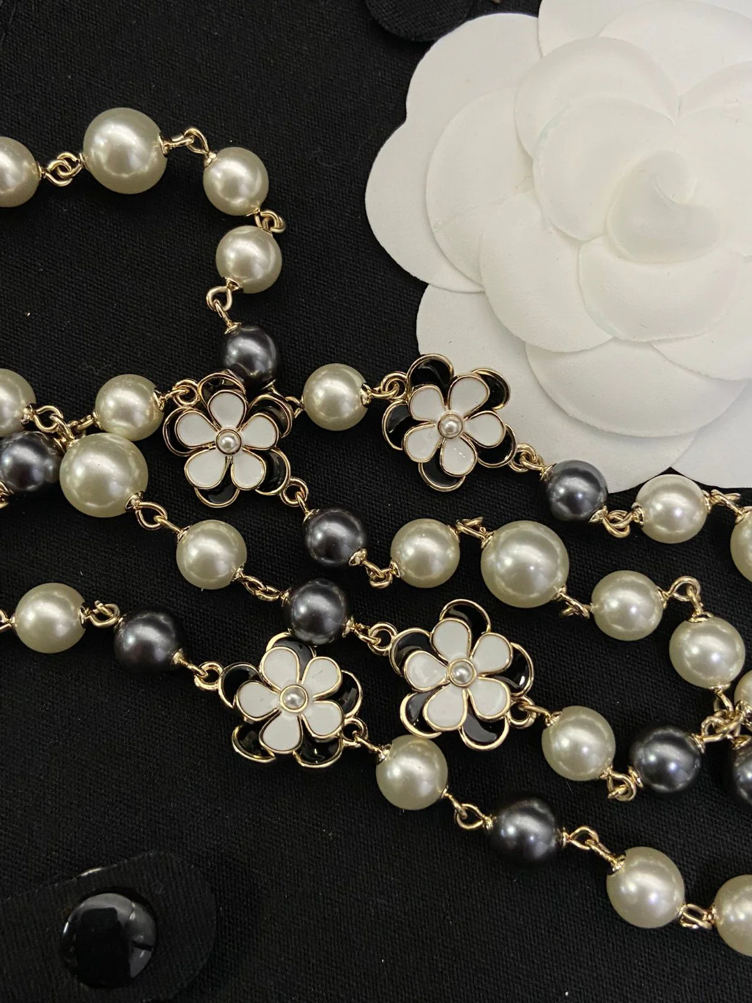 CCL240 camellia flower long pearl sweater chain necklace - ccjewelryacc