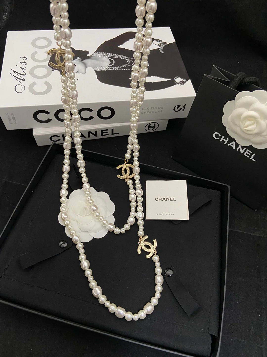 CCL225 High quality CC Pearl Long Chain Sweater Necklace - ccjewelryacc