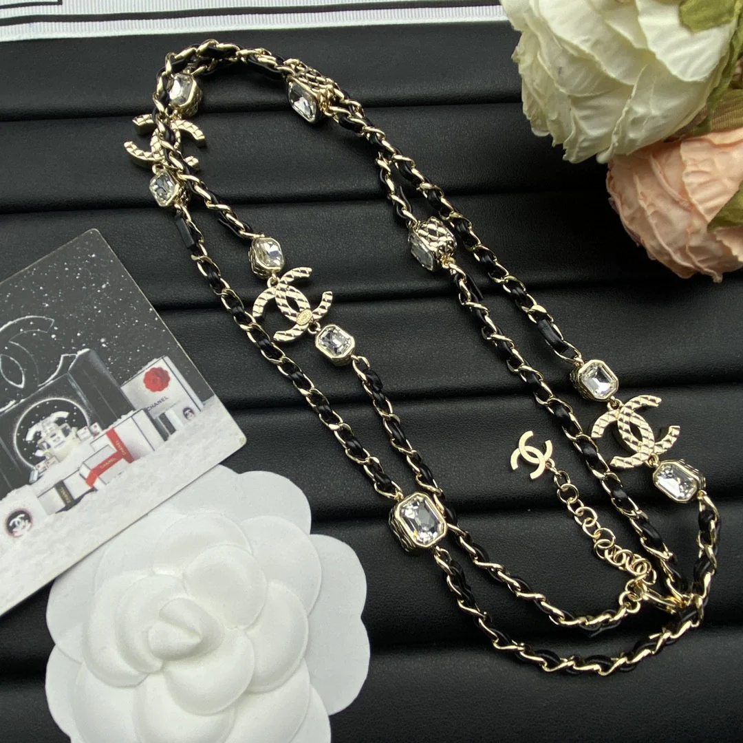 CCL290 CC metal and leather long chain necklace - ccjewelryacc