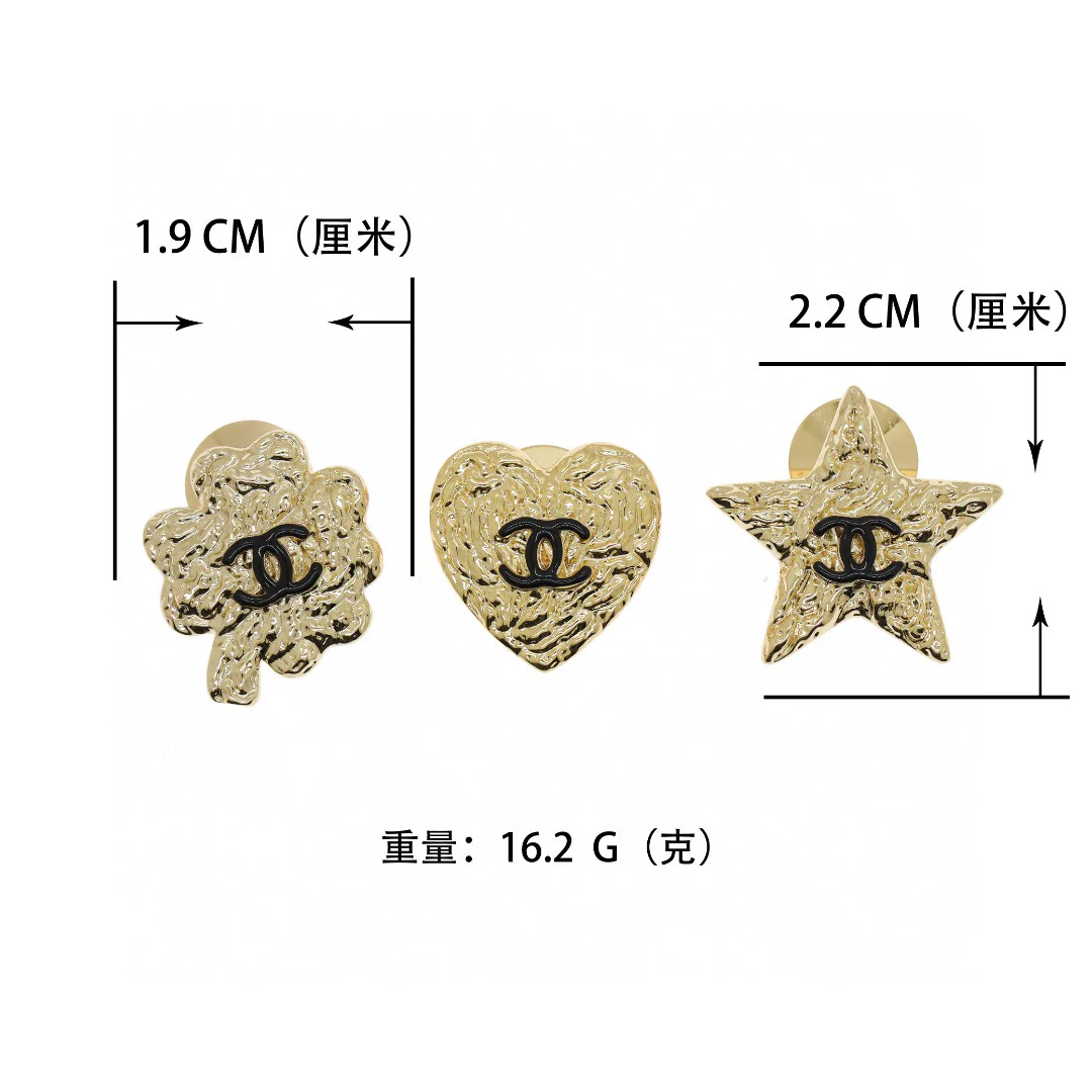 BCB303 24 Gold Lava texture Heart star Four Leaf Clove CC brooch pin set of 3 - ccjewelryacc
