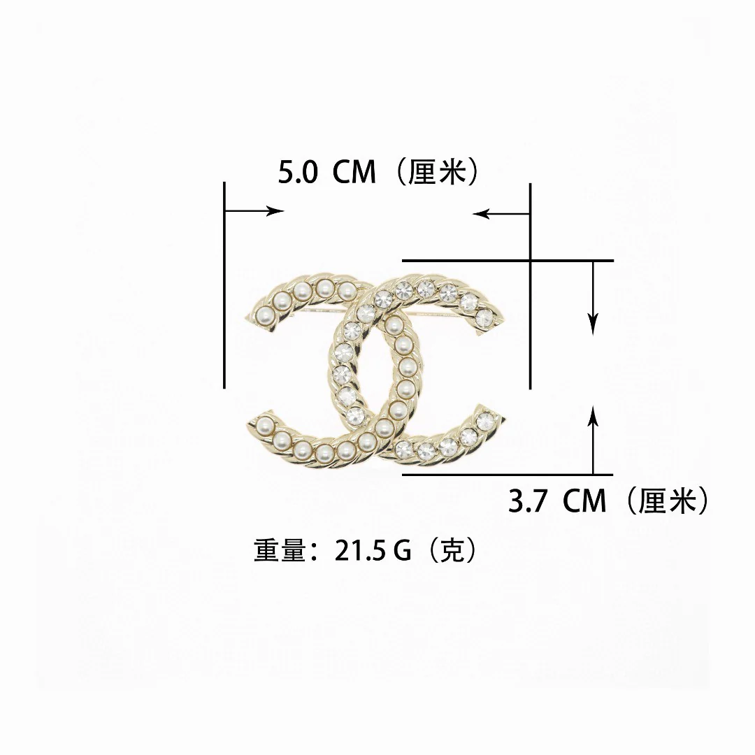 BCB286 23A Metal crystal and pearl CC logo brooch pin - ccjewelryacc