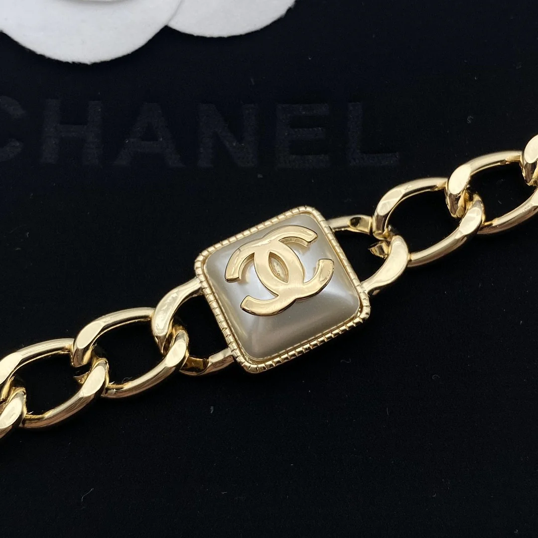 CCT051 Chanel Pearl CC Chain Link Choker Necklace Gold - ccjewelryacc