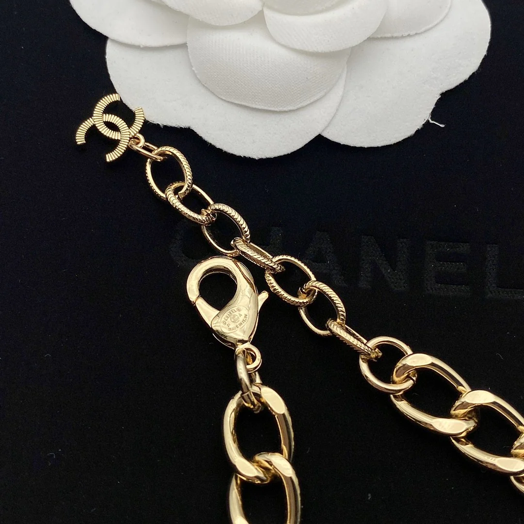 CCT051 Chanel Pearl CC Chain Link Choker Necklace Gold - ccjewelryacc