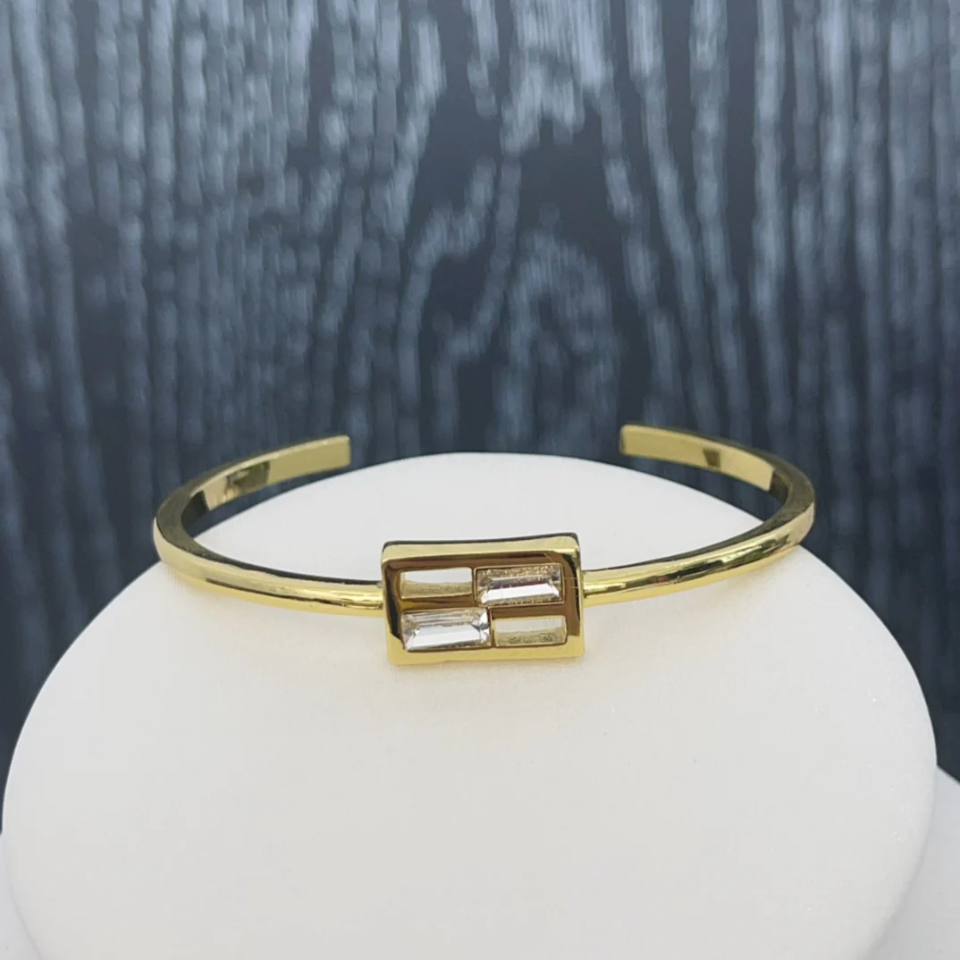 FDS004 Baguette Crystal Small F Cuff Bracelet - ccjewelryacc