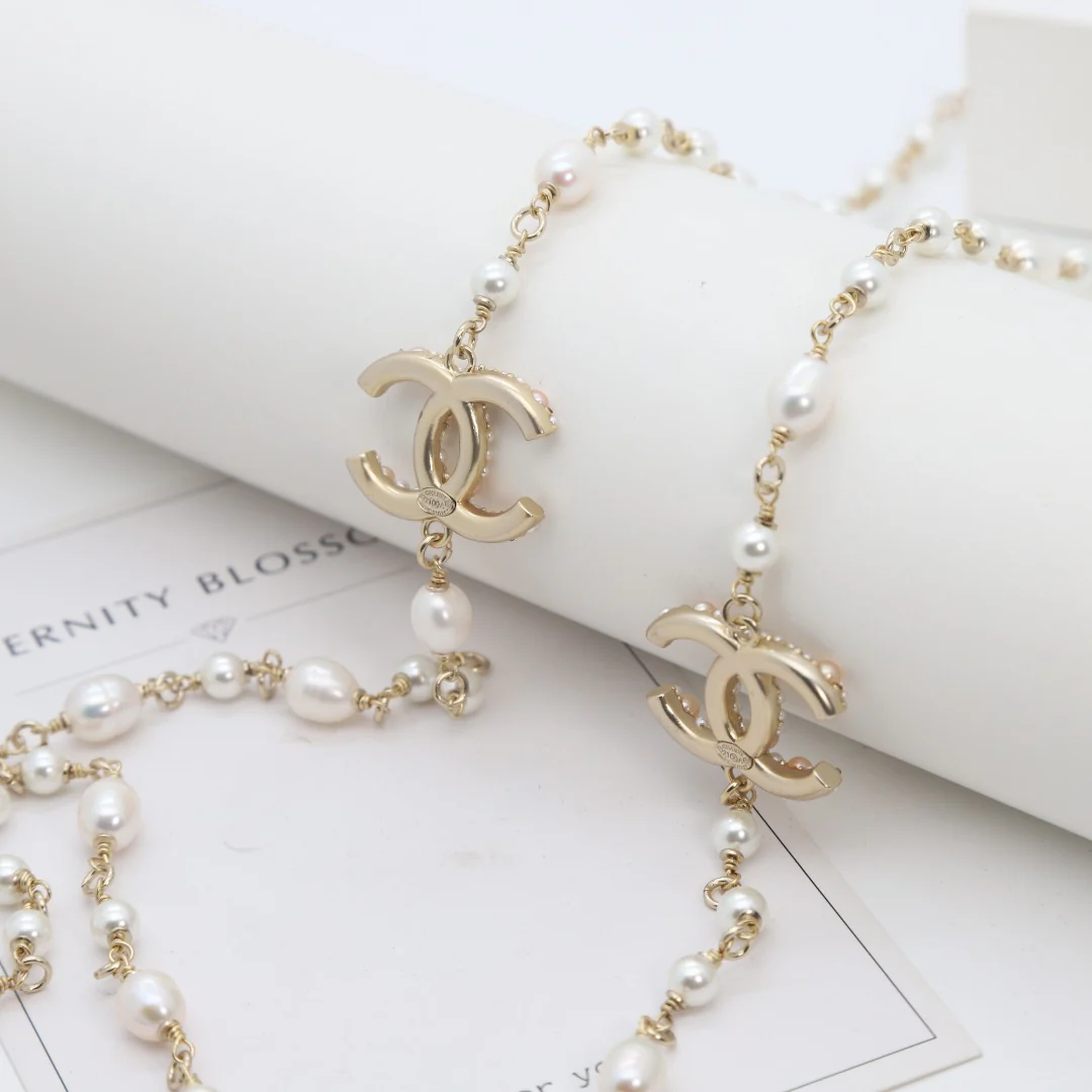 CCL032 High Quality CC Pearl Long Chain Necklace Pearl Sweater Chain - ccjewelryacc
