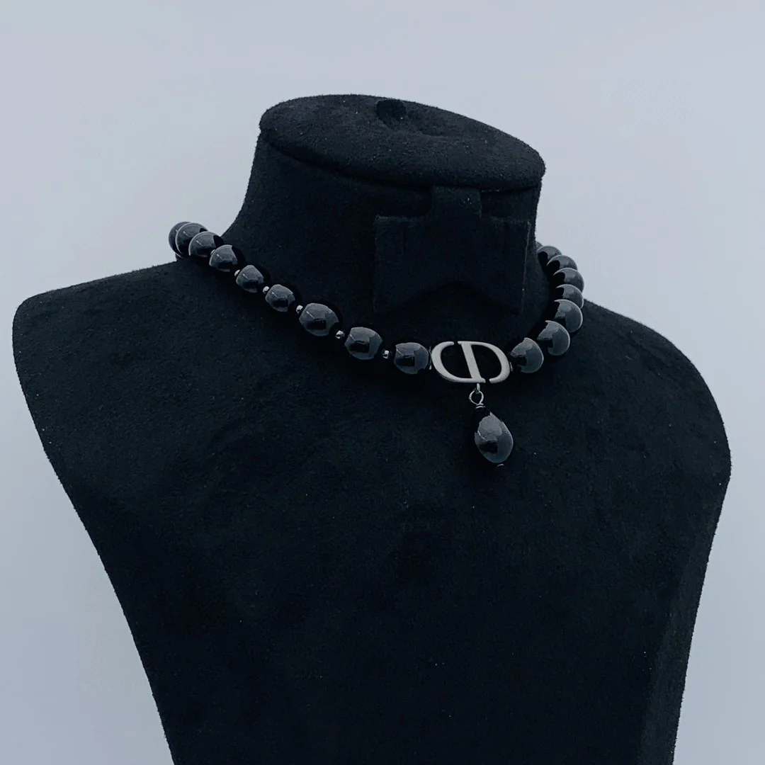 CDN082 High Quality CD Choker Necklace White black pearl - ccjewelryacc